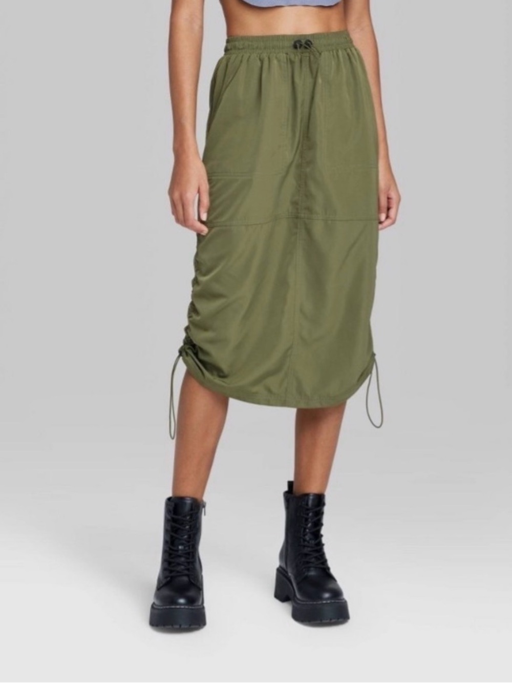 wild fable Olive Green Drawstring Utility Midi Skirt size Small